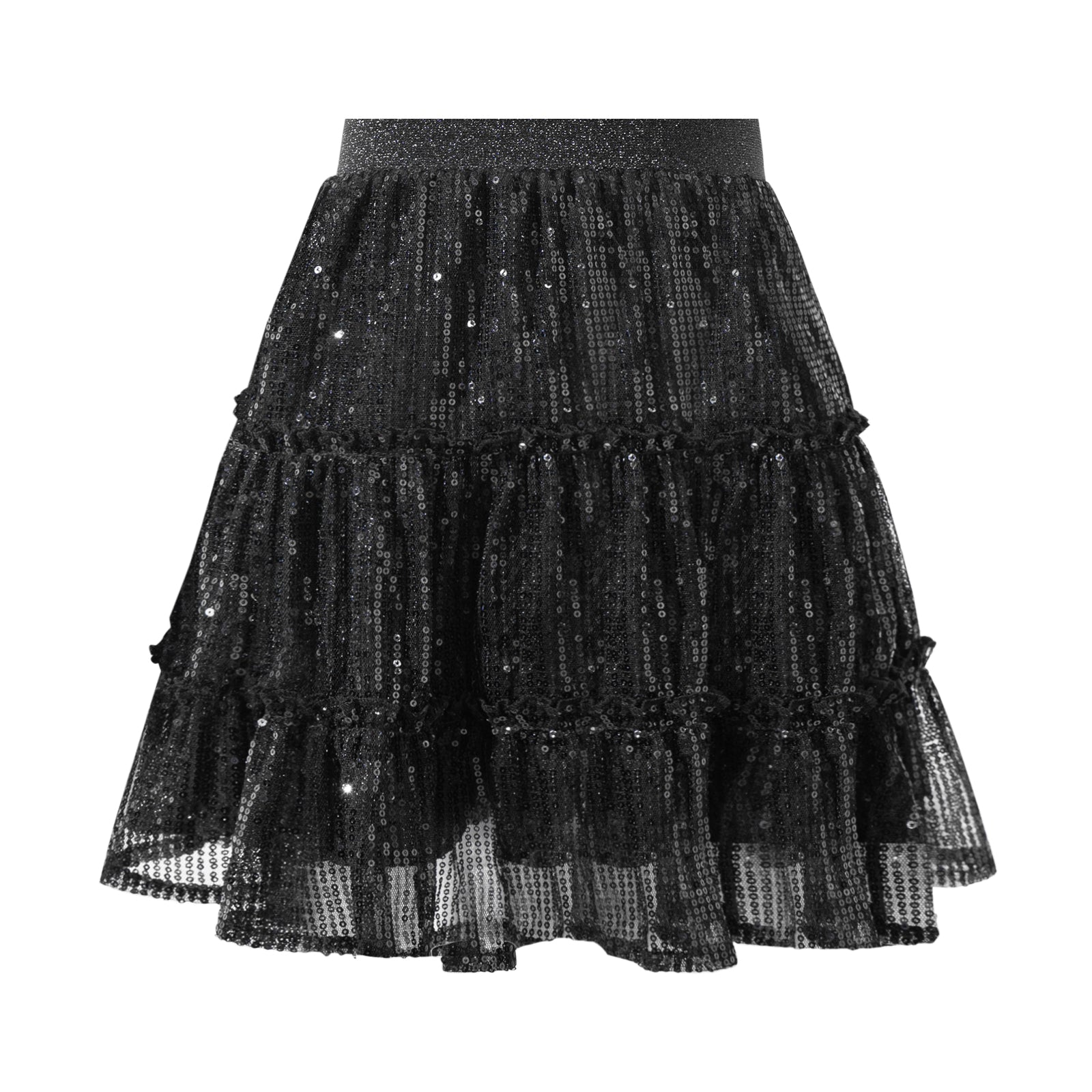 Rolanko Girls Sequin Sparkly Elastic Waist Summer Pleated Tulle Flowy Ruffle Skirts