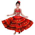 Load image into Gallery viewer, Rolanko Girls Spanish Flamenco Skirt Gypsy Belly Dancer Performance Costume Set
