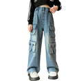 Load image into Gallery viewer, Girls Four Pocket Wide Leg Cargo Jeans
