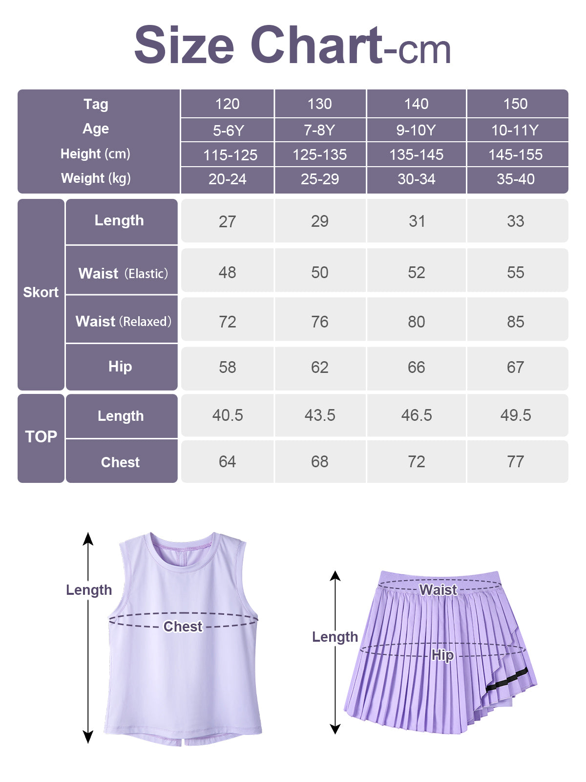 Rolanko Girls Tennis Skirt Set, UPF 50+ Tank Top & Pleated Skirt