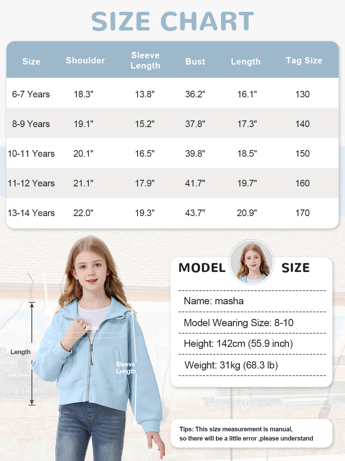 Rolanko Girls Cropped Cozy Long Sleeve Hooded Jacket