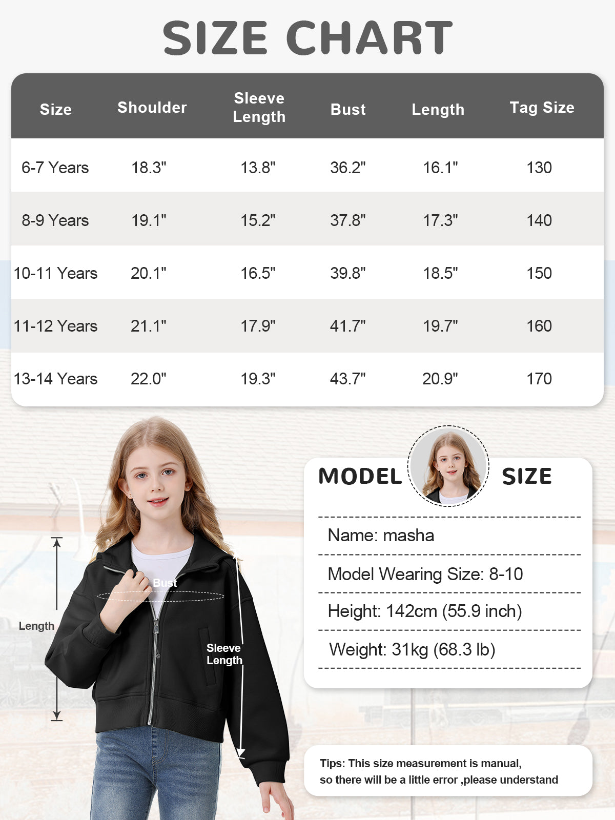 Rolanko Girls Cropped Cozy Long Sleeve Hooded Jacket