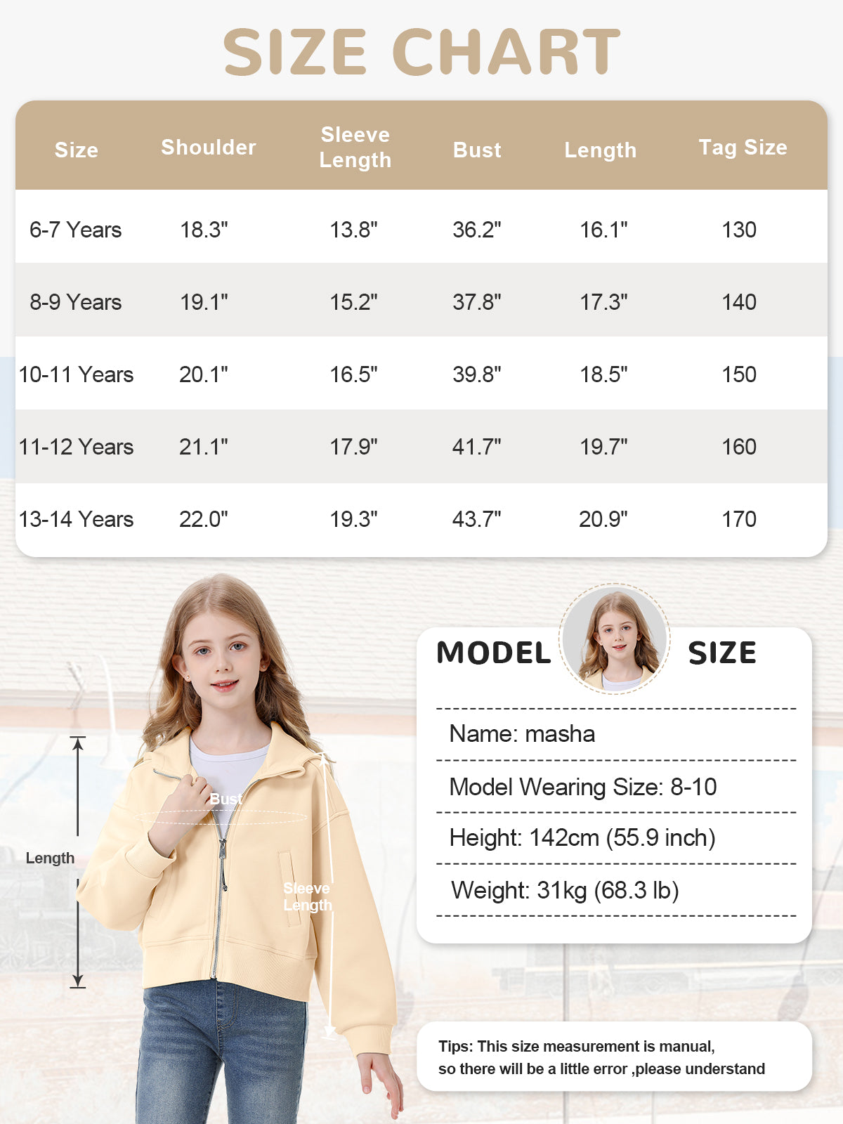 Rolanko Girls Cropped Cozy Long Sleeve Hooded Jacket