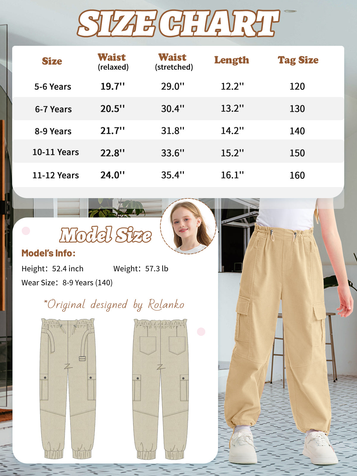 Girls Wide Leg Loose Cargo Pants with Belt