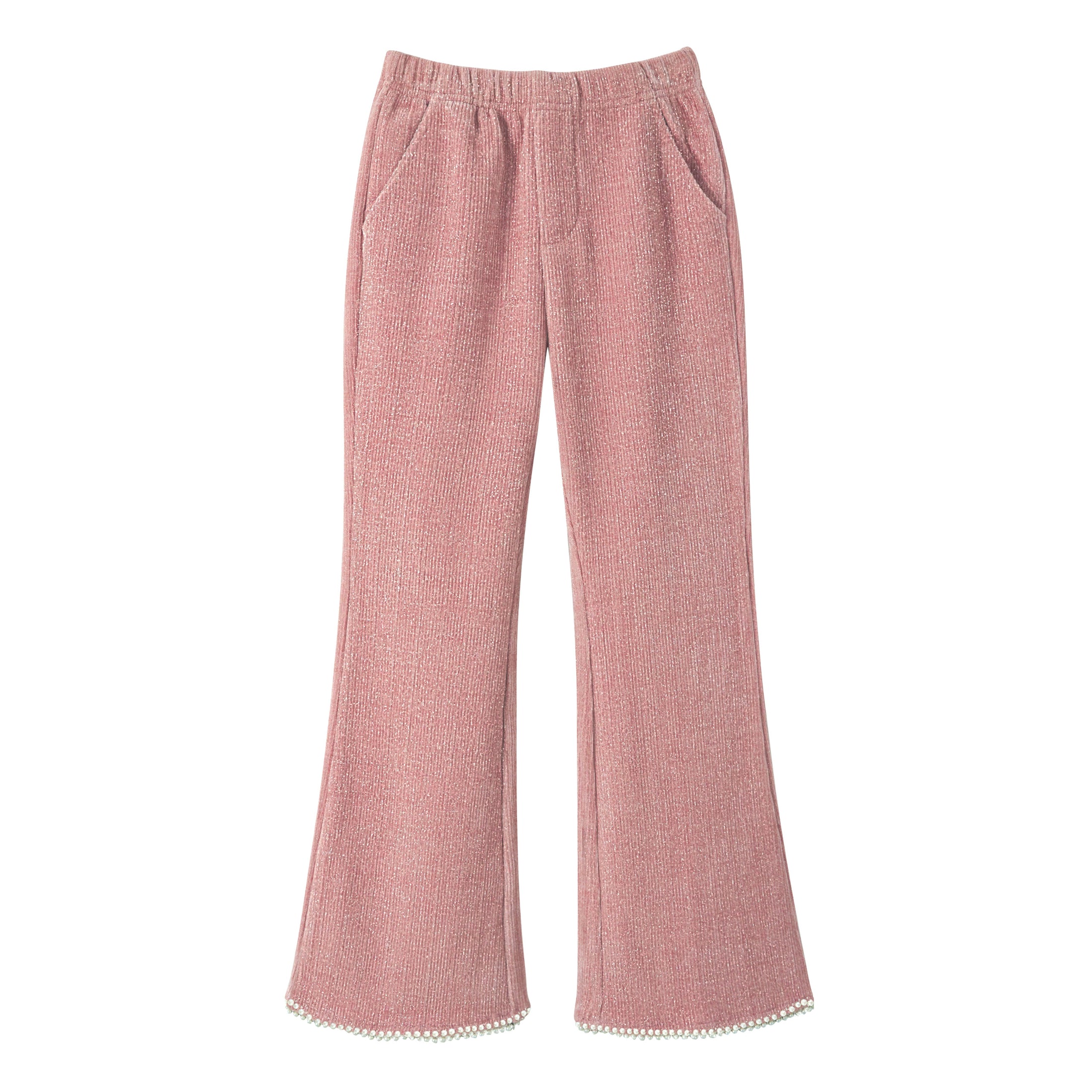 Rolanko Girls Chenille Silver Threaded with Pearls Sparkly Corduroy Flare Trousers