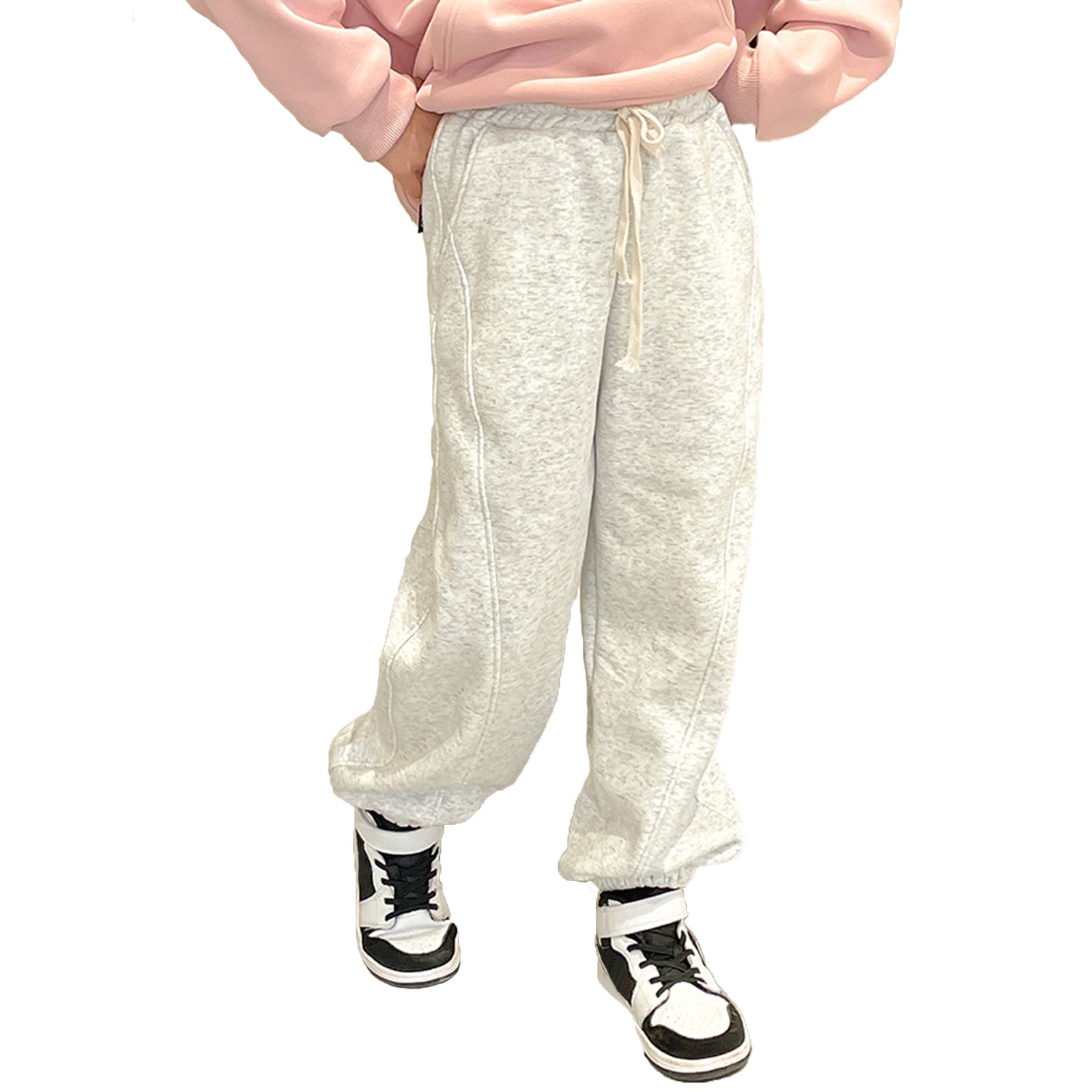 Girls Fleece Sweatpants Baggy Jogger Pants High Waist with Pockets