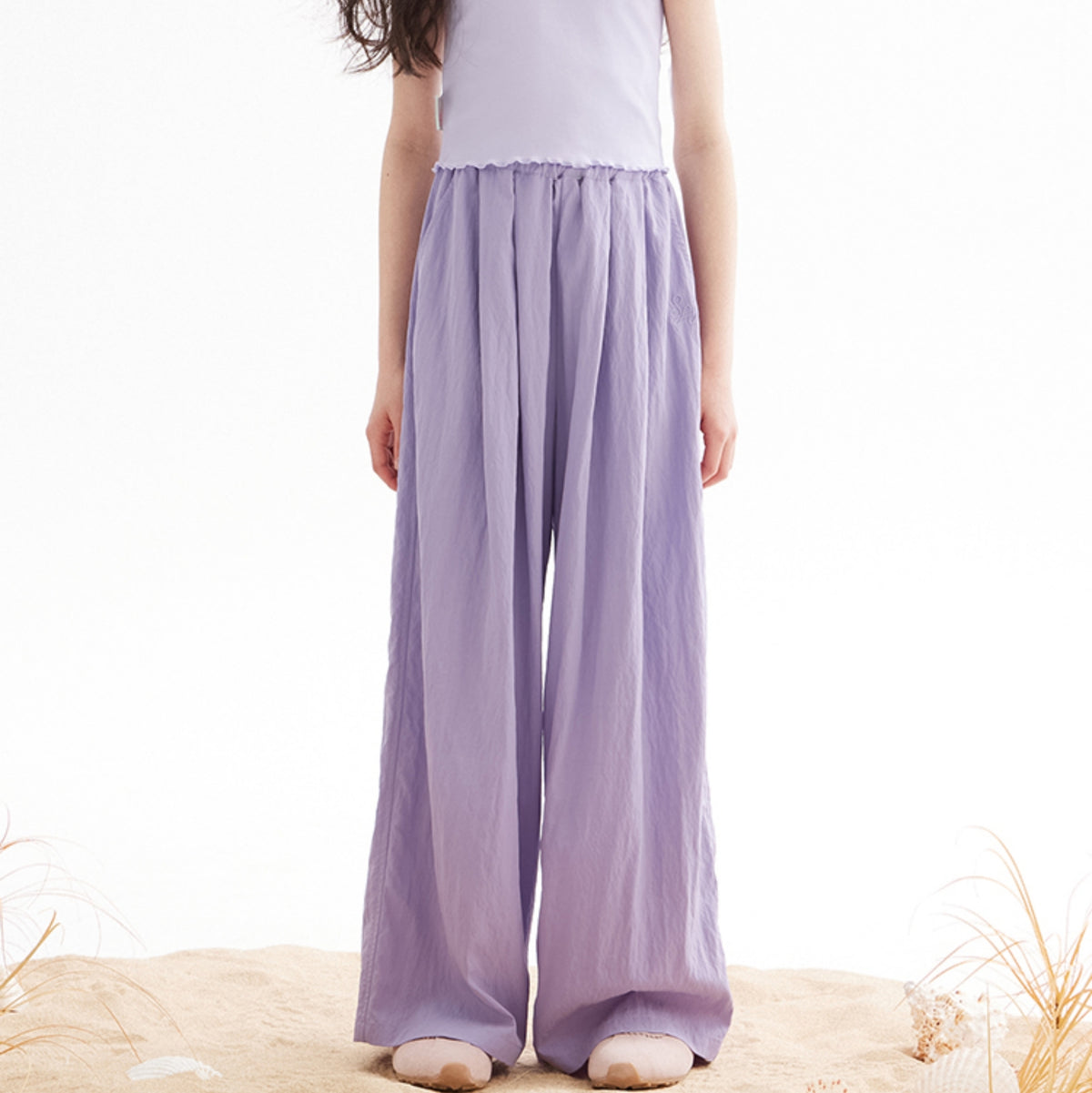 Rolanko Girls Wide Leg Pants Flowy Loose Fit Palazzo Pants for Girls Kids Linen Trousers Casual Beach
