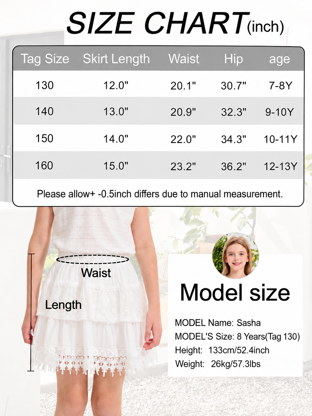 Rolanko Girls Lace Mini Skirts Ruffle Pleated Tiered High Waist Flowy Skorts