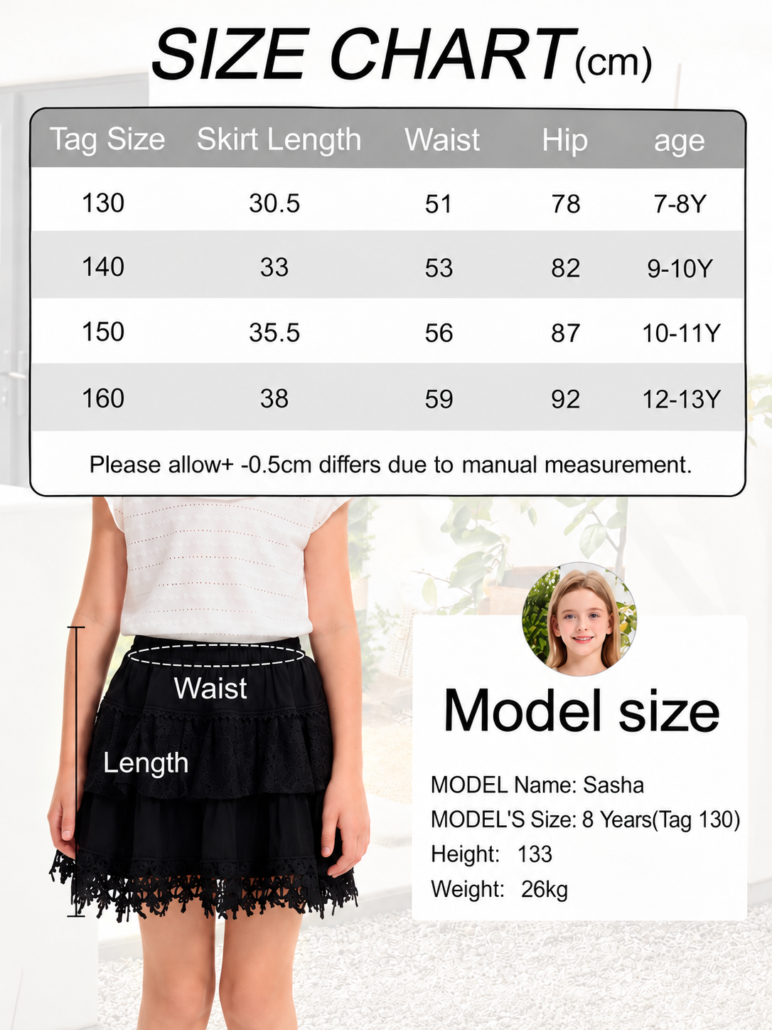 Rolanko Girls Lace Mini Skirts Ruffle Pleated Tiered High Waist Flowy Skorts