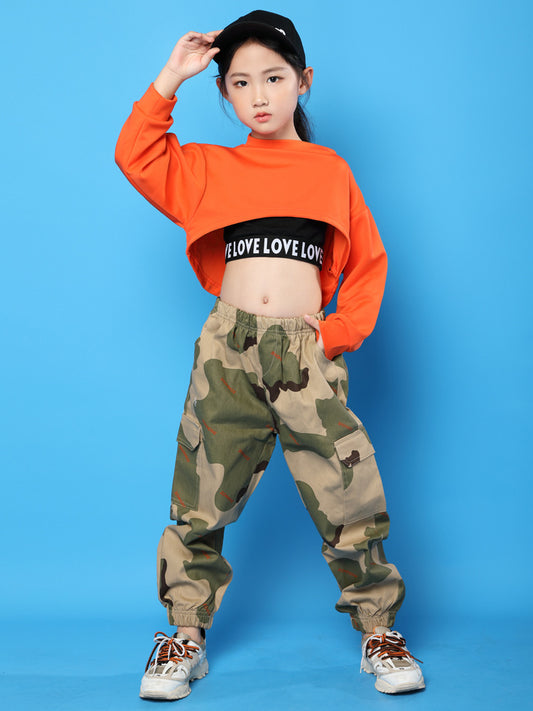 Girl's Elasticated Camouflage color Cargo Pants