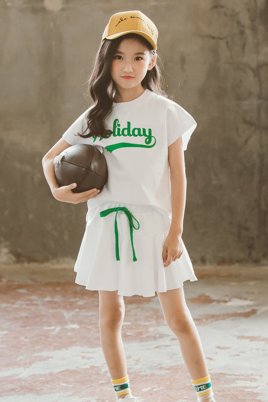 Girl's Summer Solid Color Short Sleeve Outfit