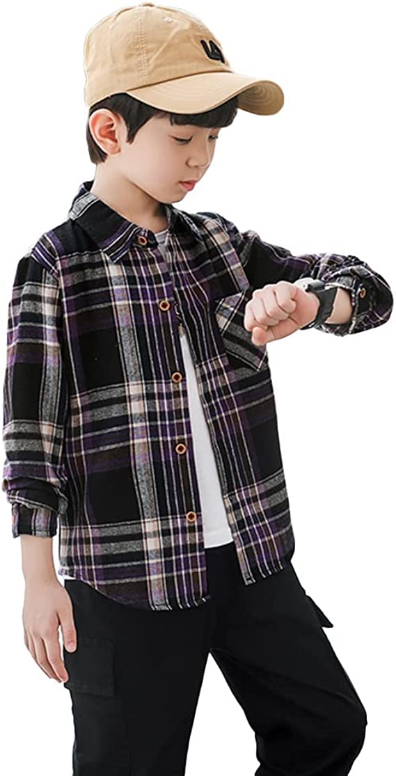 Boy's Plaid Button Down Shirt Long Sleeve Kids Clothes