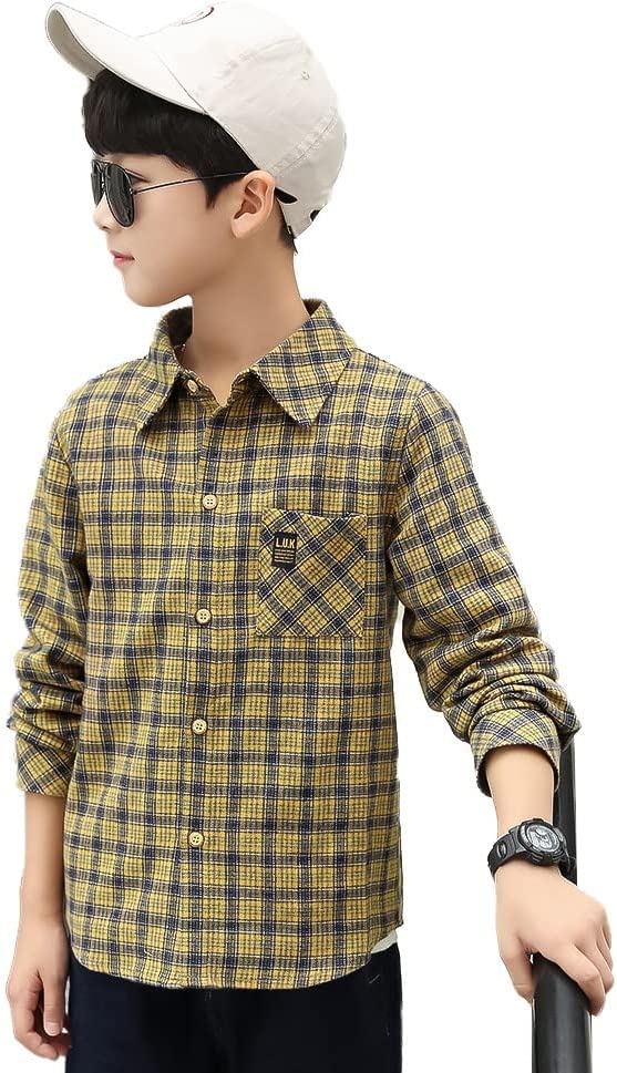 Boy's Plaid Button Down Shirt Long Sleeve Kids Clothes