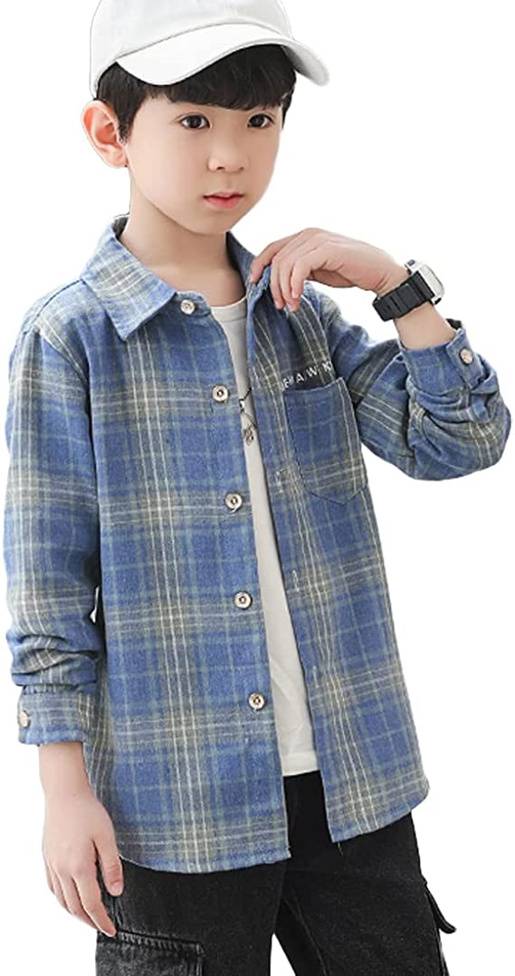Boy's Plaid Button Down Shirt Long Sleeve Kids Clothes