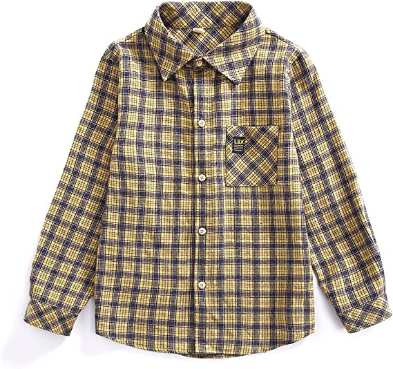 Boy's Plaid Button Down Shirt Long Sleeve Kids Clothes