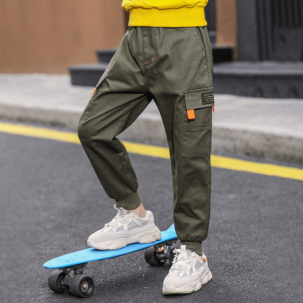 Boy's Elastic Waist Hiking Baggy Cargo Pants