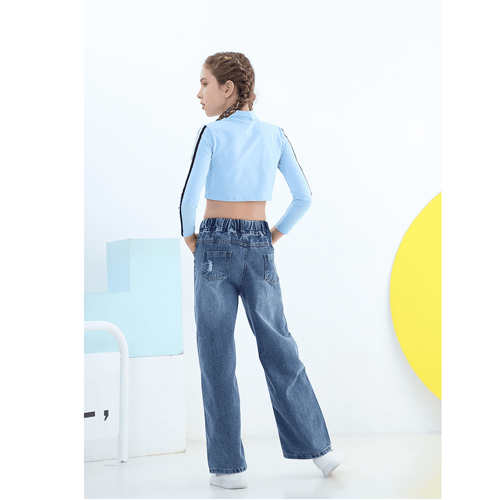 Girl's Durable Classic Denim Baggy Jeans Pants