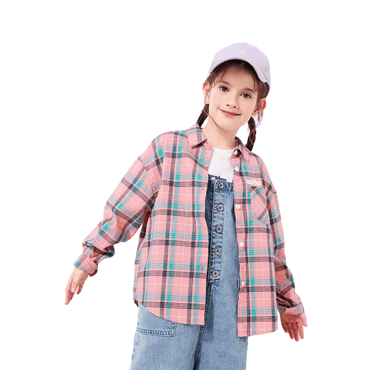 Camicia a quadri colorata classica con bottoni colorati da ragazza 
