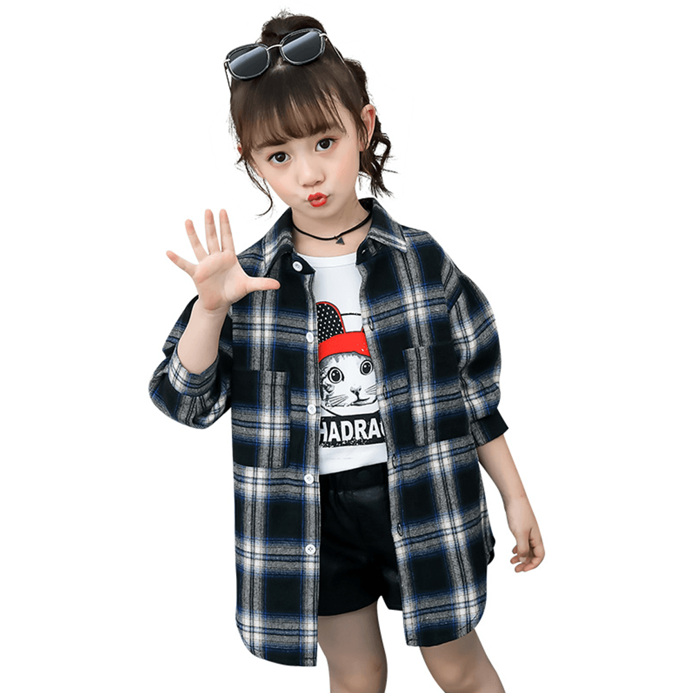 Girl's Classic Colorful Button Colorful Plaid Shirt