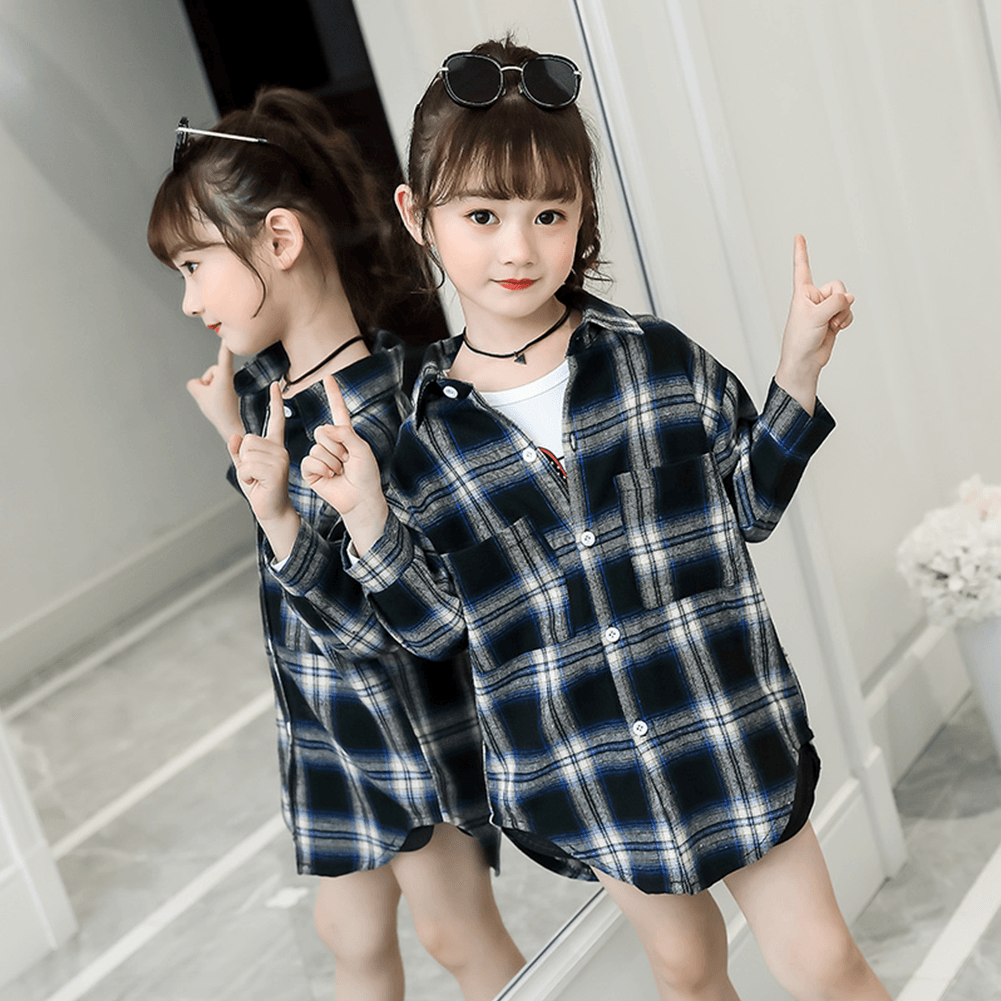 Girl's Classic Colorful Button Colorful Plaid Shirt