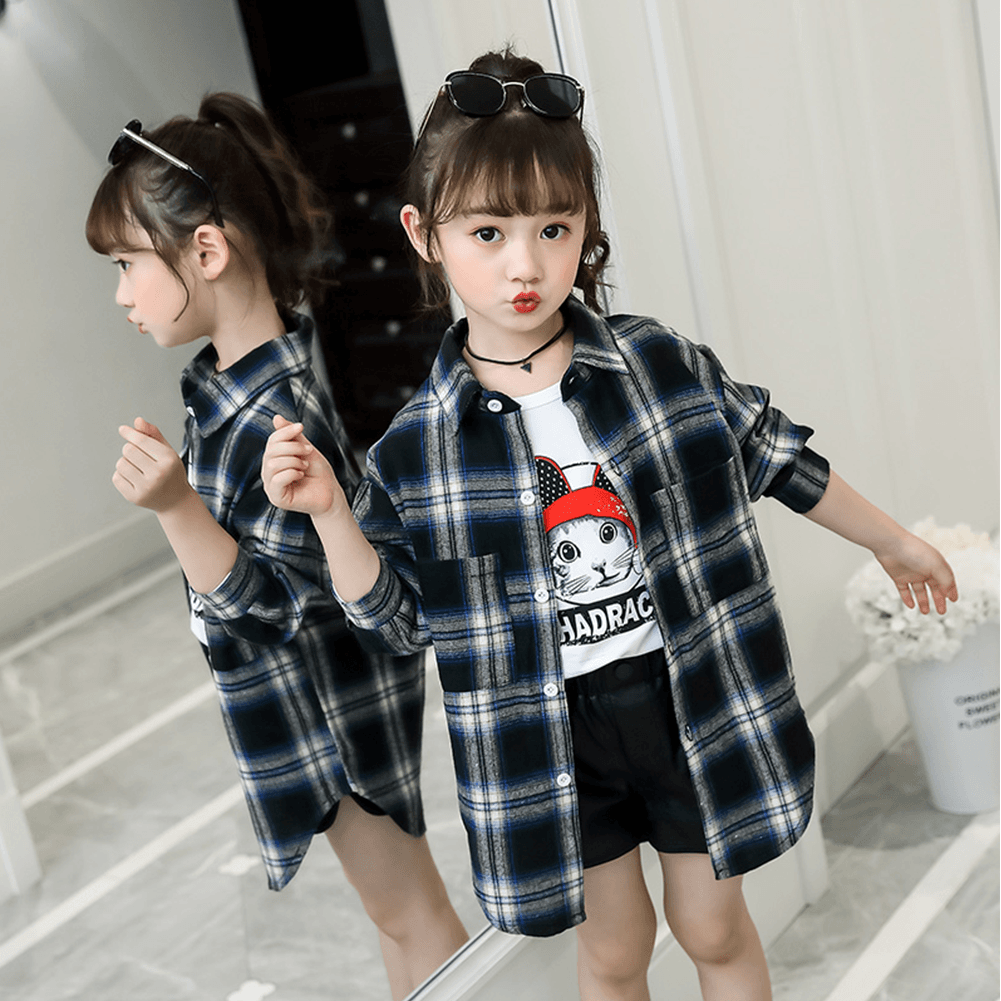 Girl's Classic Colorful Button Colorful Plaid Shirt