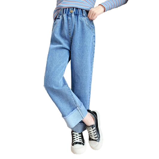Pantaloni in denim jeans elasticizzati in vita da ragazza 