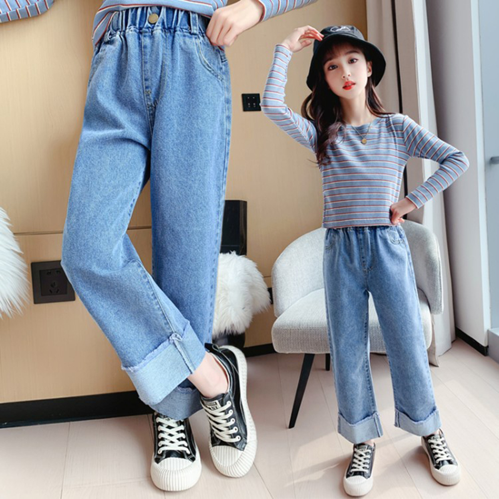 Girl’s Cozy Elastic Waist Jeans Denim Pants