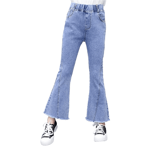 Pantaloni jeans svasati alla moda con vita elastica da ragazza 