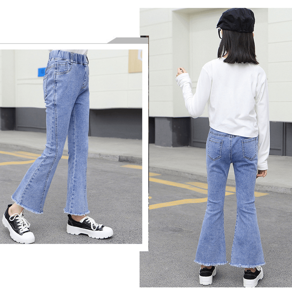 Girl's Stylish Elastic Waist Flared Jeans Pants