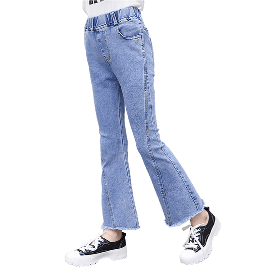 Pantaloni jeans svasati alla moda con vita elastica da ragazza 