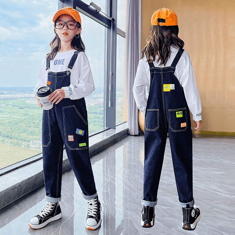 Girl's Adjustable Outdoor Navy Denim Overalls