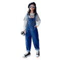 Load image into Gallery viewer, Girl's Adjustable Outdoor Navy Denim Overalls
