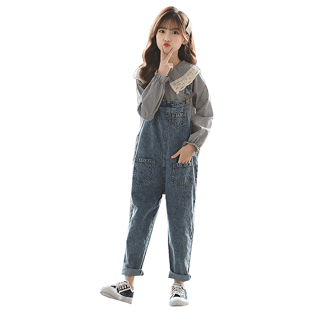 Girl's Adjustable Outdoor Navy Denim Overalls