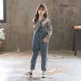 Load image into Gallery viewer, Girl's Adjustable Outdoor Navy Denim Overalls
