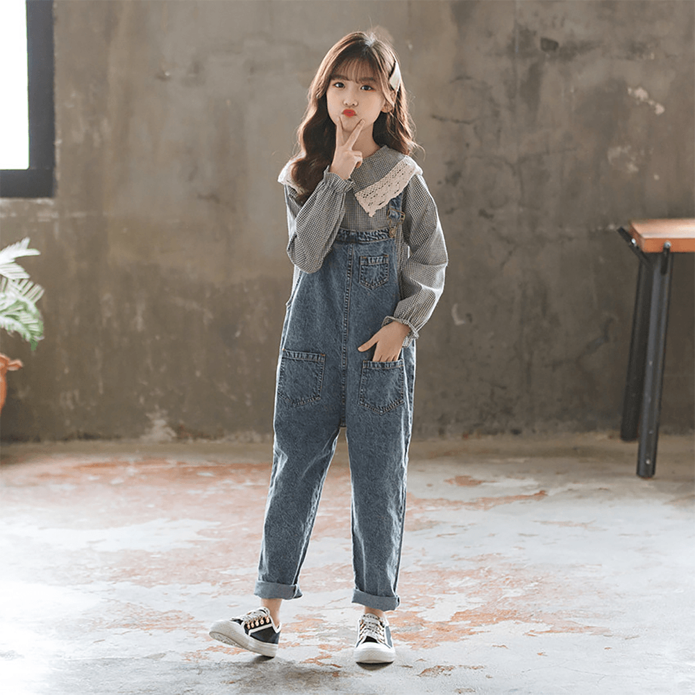 Girl's Adjustable Outdoor Navy Denim Overalls