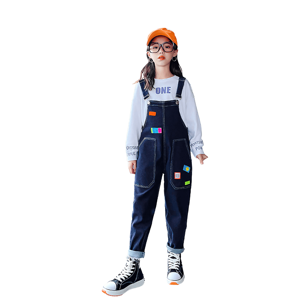 Girl's Adjustable Outdoor Navy Denim Overalls