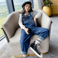 Load image into Gallery viewer, Girl's Adjustable Outdoor Navy Denim Overalls
