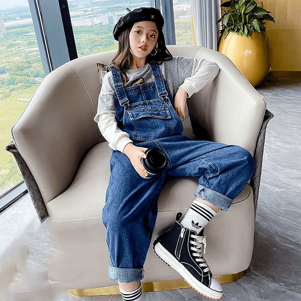 Girl's Adjustable Outdoor Navy Denim Overalls