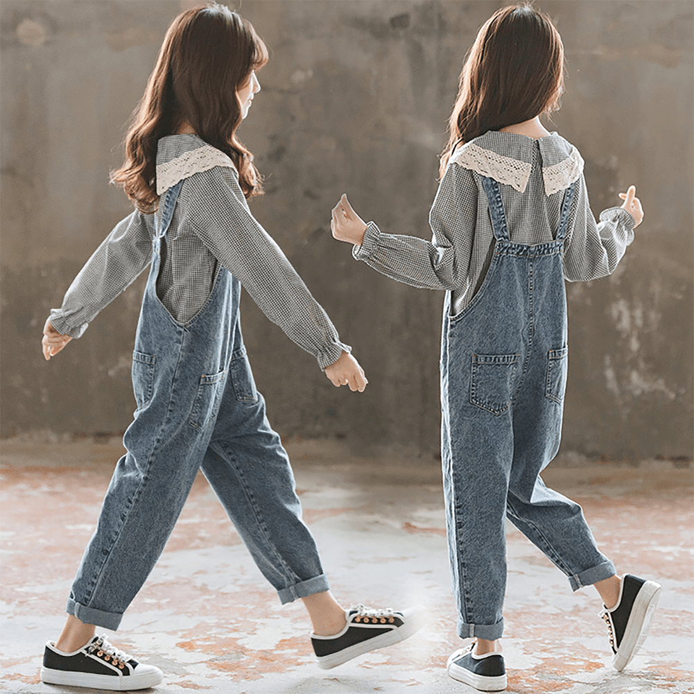 Girl's Adjustable Outdoor Navy Denim Overalls