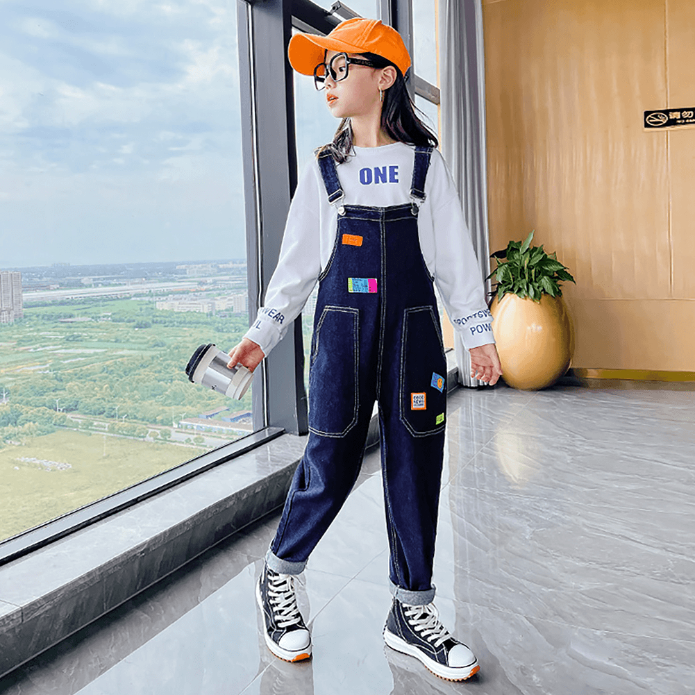 Girl's Adjustable Outdoor Navy Denim Overalls