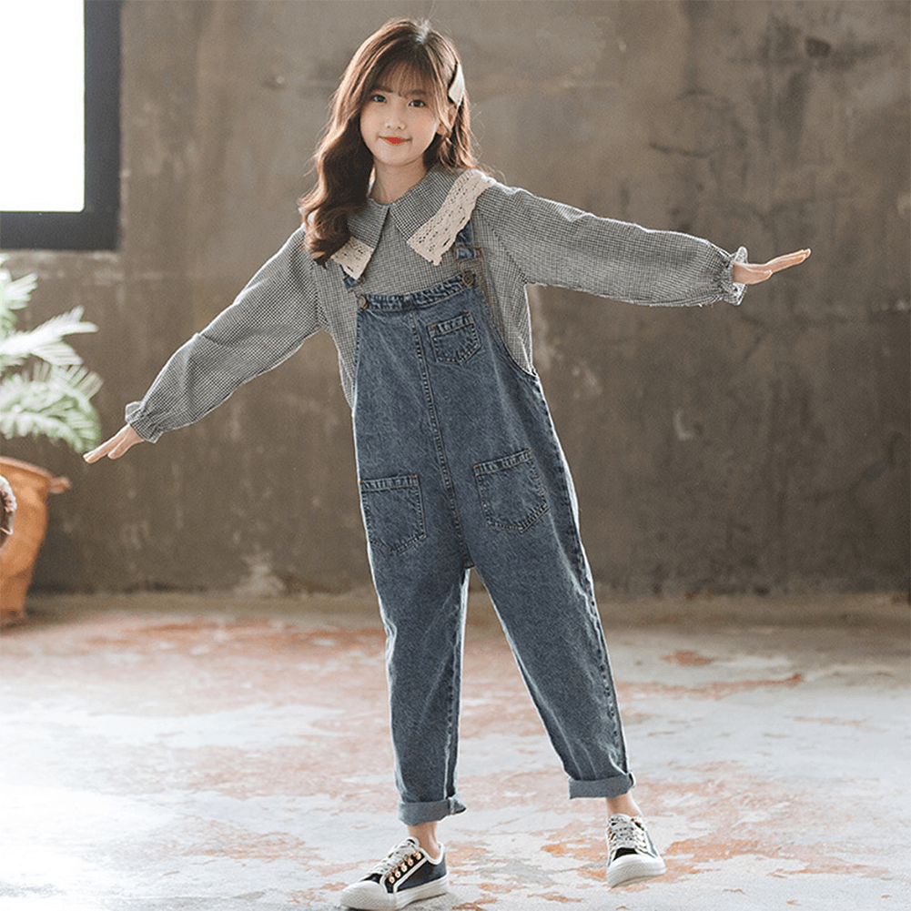 Girl's Adjustable Outdoor Navy Denim Overalls