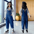 Load image into Gallery viewer, Girl's Adjustable Outdoor Navy Denim Overalls
