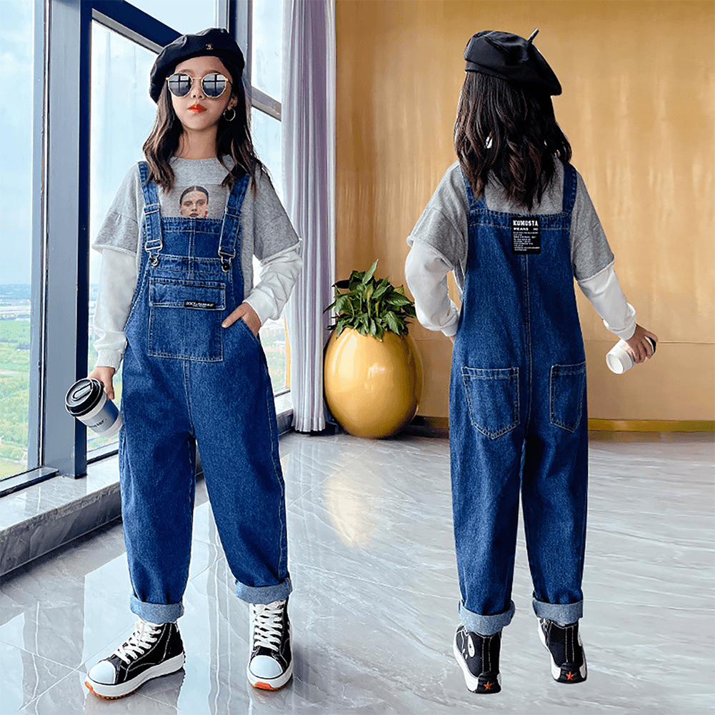 Girl's Adjustable Outdoor Navy Denim Overalls