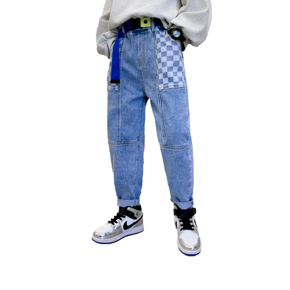 Boy‘s Blue Stylish Elastic Baggy Jeans Pants