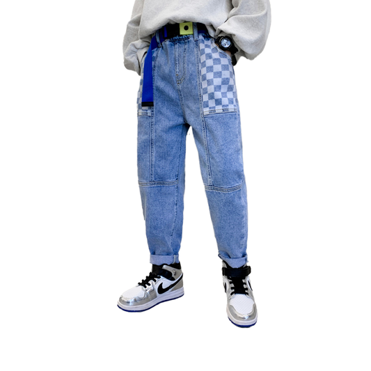 Boy‘s Blue Stylish Elastic Baggy Jeans Pants