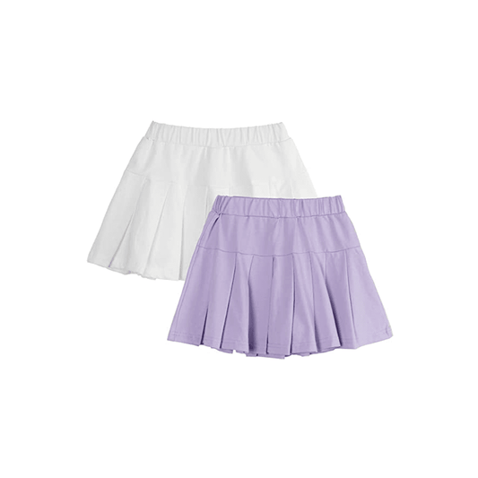 Girl's Pleated Elastic Waist Tennis School Skirt with Inner Shorts