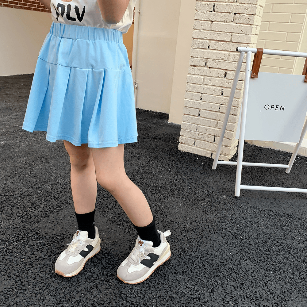 Girl's Pleated Elastic Waist Tennis School Skirt with Inner Shorts