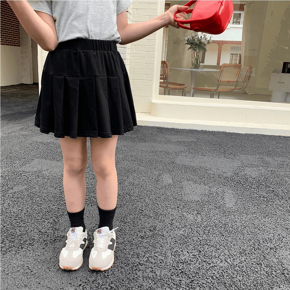 Girl's Pleated Elastic Waist Tennis School Skirt with Inner Shorts