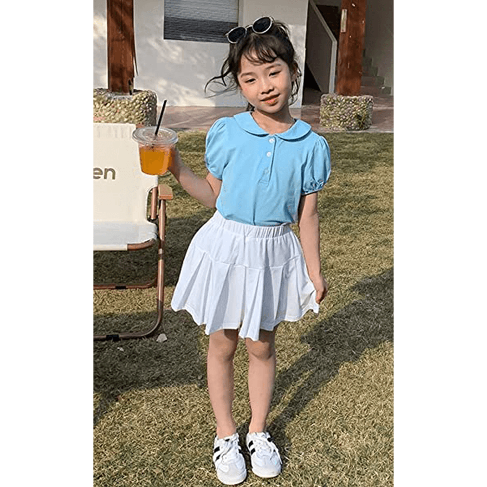 Girl's Pleated Elastic Waist Tennis School Skirt with Inner Shorts