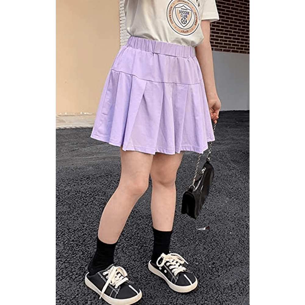 Girl's Pleated Elastic Waist Tennis School Skirt with Inner Shorts